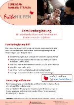 erste Seite des Flyers mit Fließtext: Familienbegleitung für werdende Eltern und Familien mit Kinder von 0 - 3