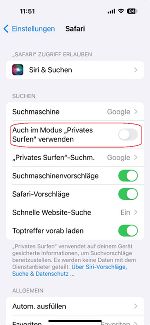 iphone Einstellung Safari, Erklärung für Umstellung