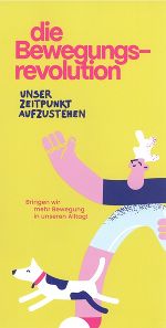 gelber Hintergrund, gezeichnete Figur mit schwarz-weißen Hund